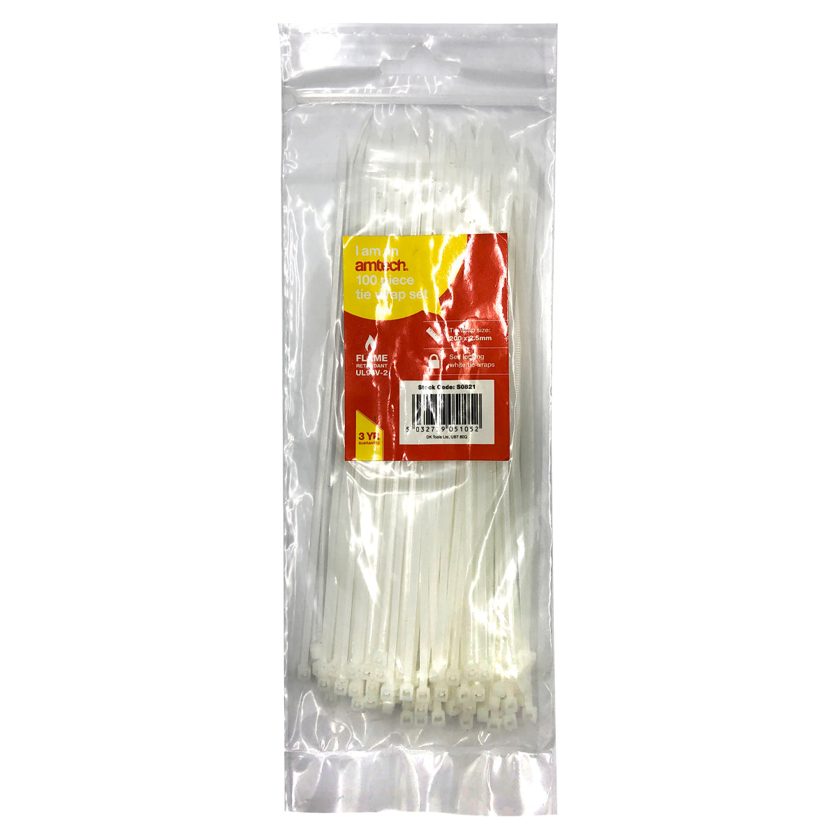100pcs Tie Wraps (200 x 2.5 mm) White