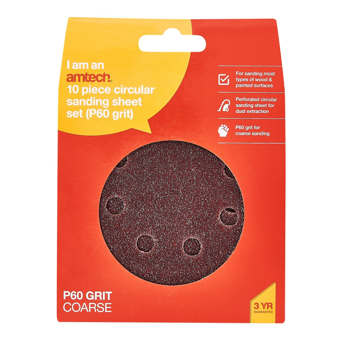 10pc Circular Sanding Sheet Set (P60 Grit) (Dia 115mm)