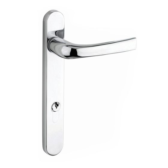 Double Chrome - Mila ProLinea Lever-Lever Door Handle on Backplate - 240mm