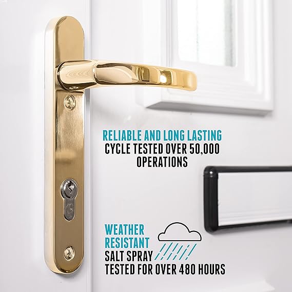 UPVC Door Handles Set - 92PZ - Backplate 212mm x 34mm White/Brass/Chrome