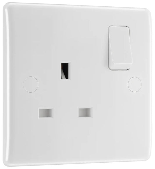 BG Electrical - 821 White Round Edge 13A SP Single Socket