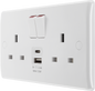 BG Electrical - White Round Edge 13A Double Switched Power Socket + USB A+C (12W)