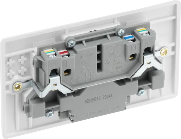 BG Electrical - White Round Edge 13A Double Switched Power Socket + USB A+C (12W)