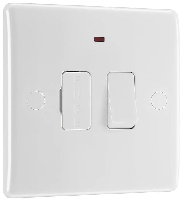 BG Electrical - 852 White Round Edge Switched Spur + Neon 13A