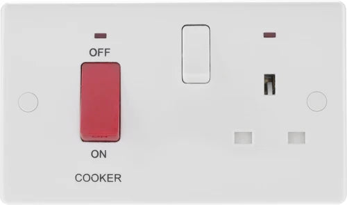 BG Electrical - 870 White Round Edge DP Cooker + Socket + Neon
