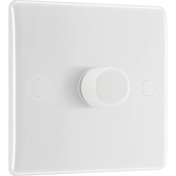BG Electrical -  881 White Round Edge 2-Way Single Trailing Edge Dimmer Push On/Off