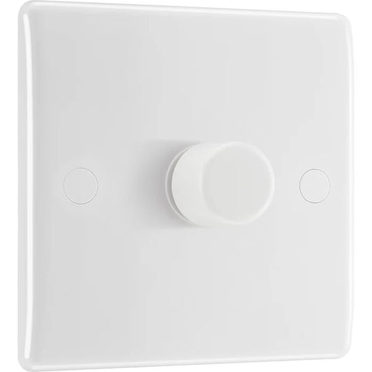 BG Electrical -  881 White Round Edge 2-Way Single Trailing Edge Dimmer Push On/Off
