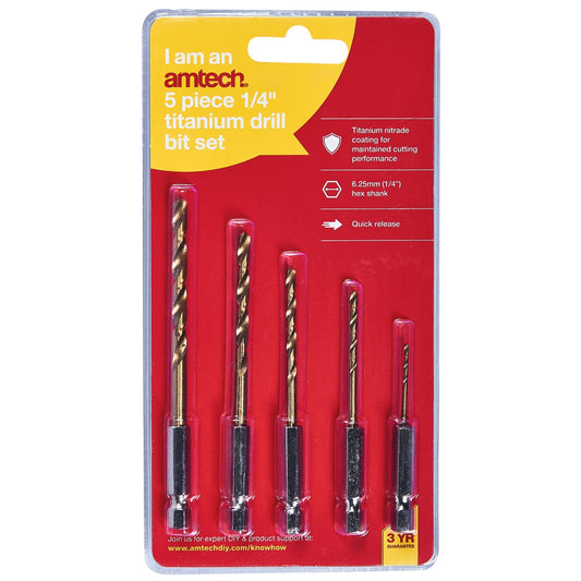 5pc 1/4″ Titanium Coated Drill Bit Set