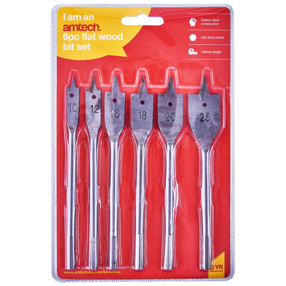6pc Metric Flat Wood Hex Shank Drill Bit Set