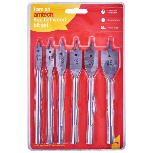 6pc Metric Flat Wood Hex Shank Drill Bit Set