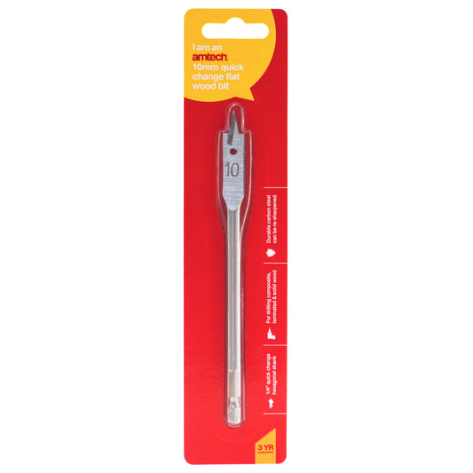 10mm X 152mm Quick Change Flat Wood Hex Shank Drill Bit