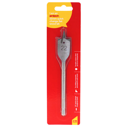 22mm X 152mm Quick Change Flat Wood Hex Shank Drill Bit