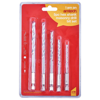 5pc Hex Shank Masonry Drill Bit Set