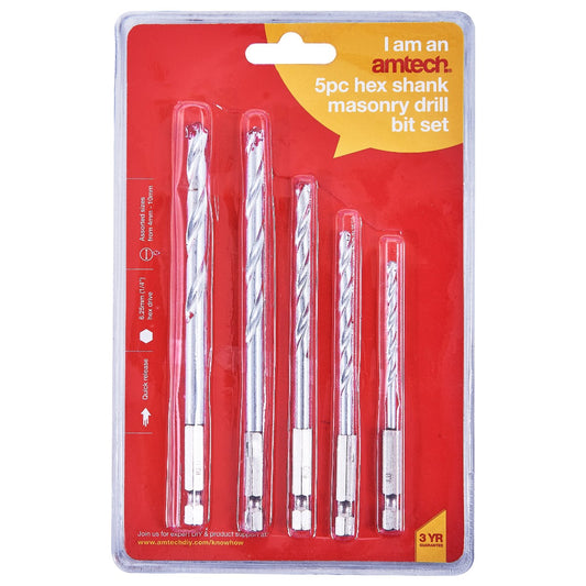 5pc Hex Shank Masonry Drill Bit Set