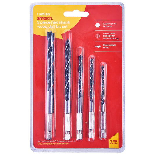 5pc Hex Shank Wood Drill Bit Set