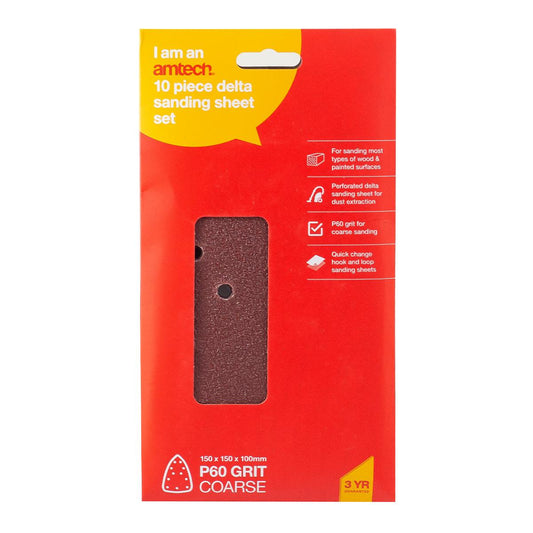 Pack of 10 P60 Grit Hook and Loop Delta Sanding Sheets