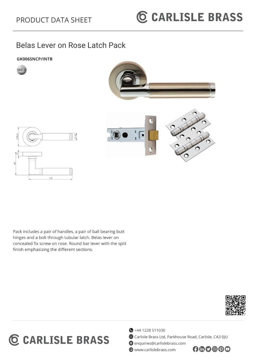 Carlisle Brass GK006SNCP/INTB Belas Latch Pack Satin Nickel/Polished Chrome