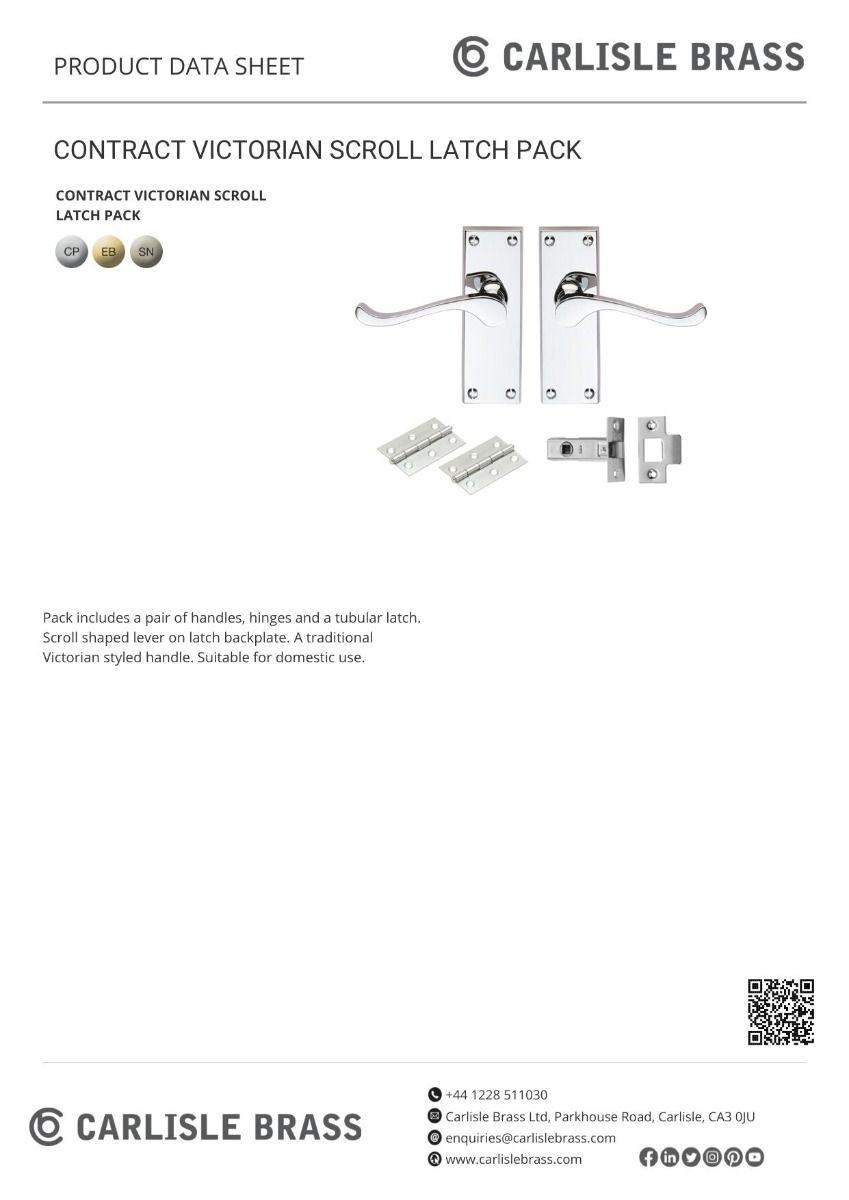 Carlisle Brass GK002CP/INTB Contract Victorian Scroll Latch Pack Polished Chrome