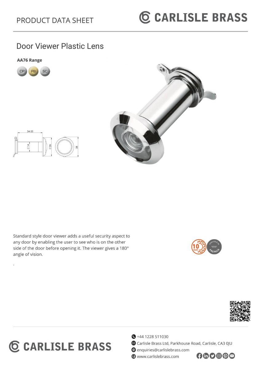 Carlisle Brass AA76CP Door Viewer 180 Degrees Polished Chrome