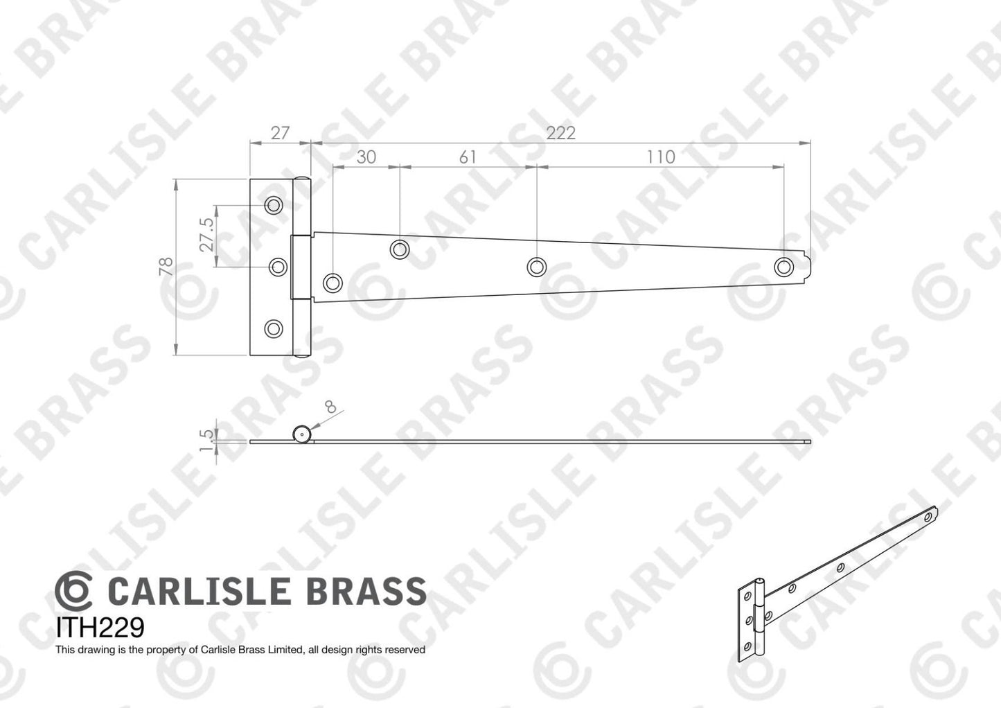 Carlisle Brass ITH229ZP/BP 229mm Tee Hinge C/W Screws Pair